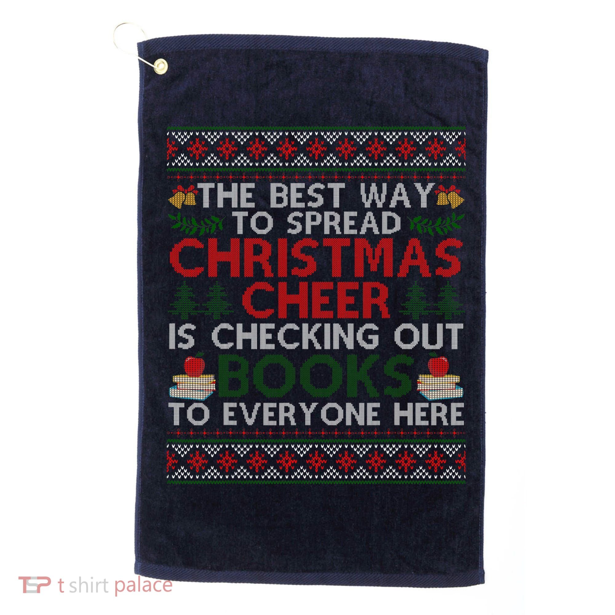 Funny Holiday Librarian Christmas Cheer Ugly Sweater Golf Towel