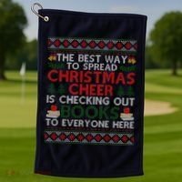 Funny Holiday Librarian Christmas Cheer Ugly Sweater Golf Towel thumb 1