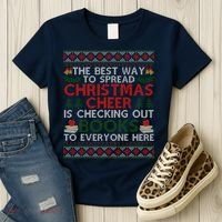 Funny Holiday Librarian Christmas Cheer Ugly Sweater Women's T-Shirt thumb 3