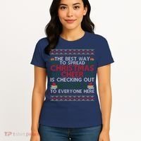 Funny Holiday Librarian Christmas Cheer Ugly Sweater Women's T-Shirt thumb 4