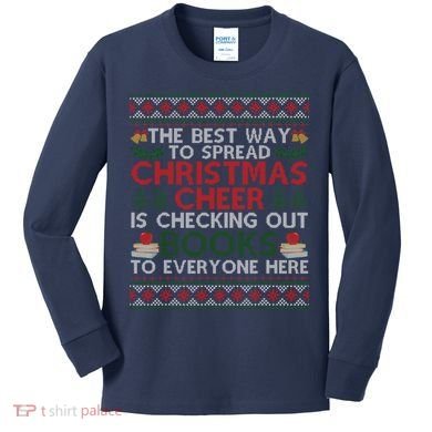 Funny Holiday Librarian Christmas Cheer Ugly Sweater Kids Long Sleeve Shirt
