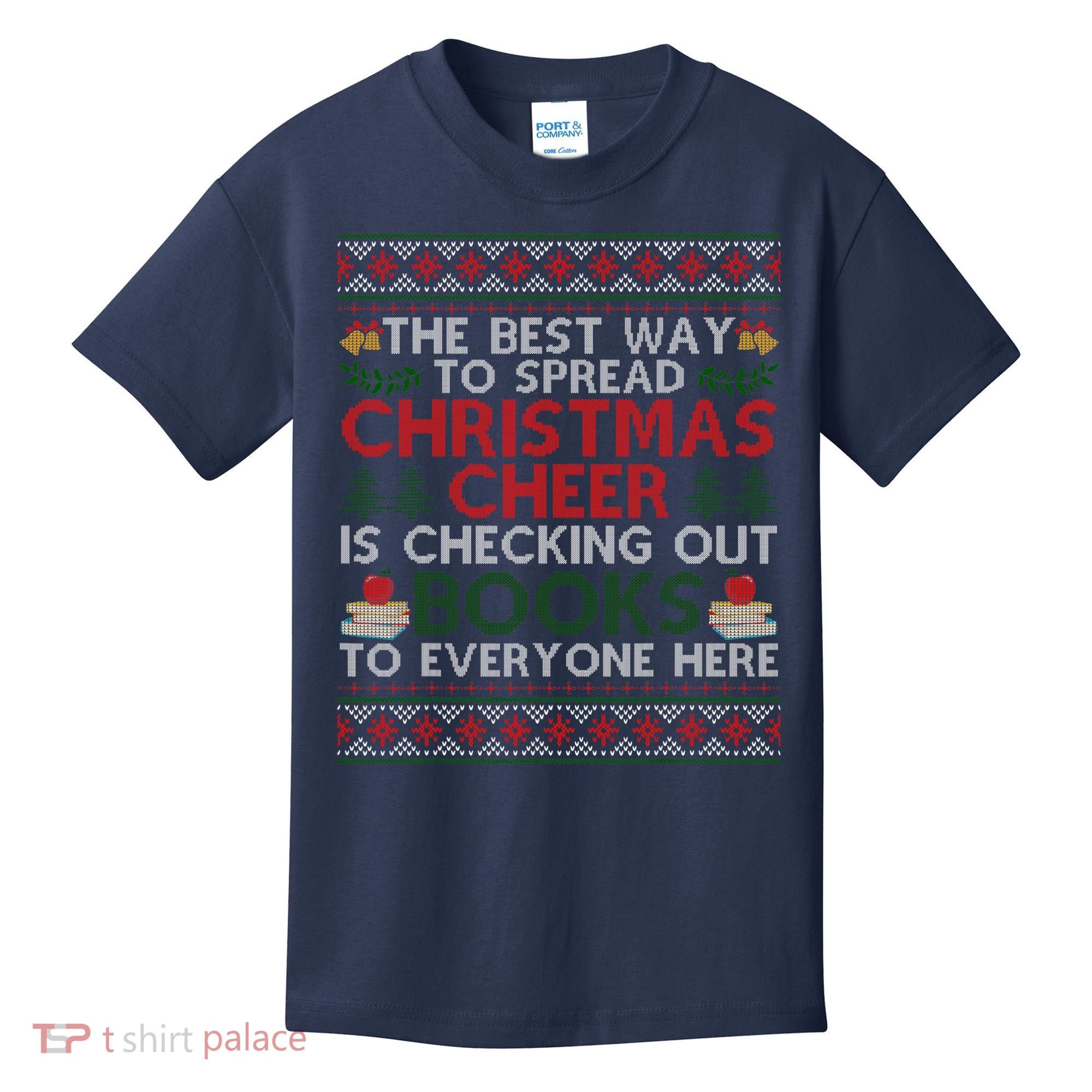 Funny Holiday Librarian Christmas Cheer Ugly Sweater Kids T-Shirt