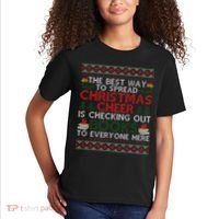 Funny Holiday Librarian Christmas Cheer Ugly Sweater Kids T-Shirt thumb 2