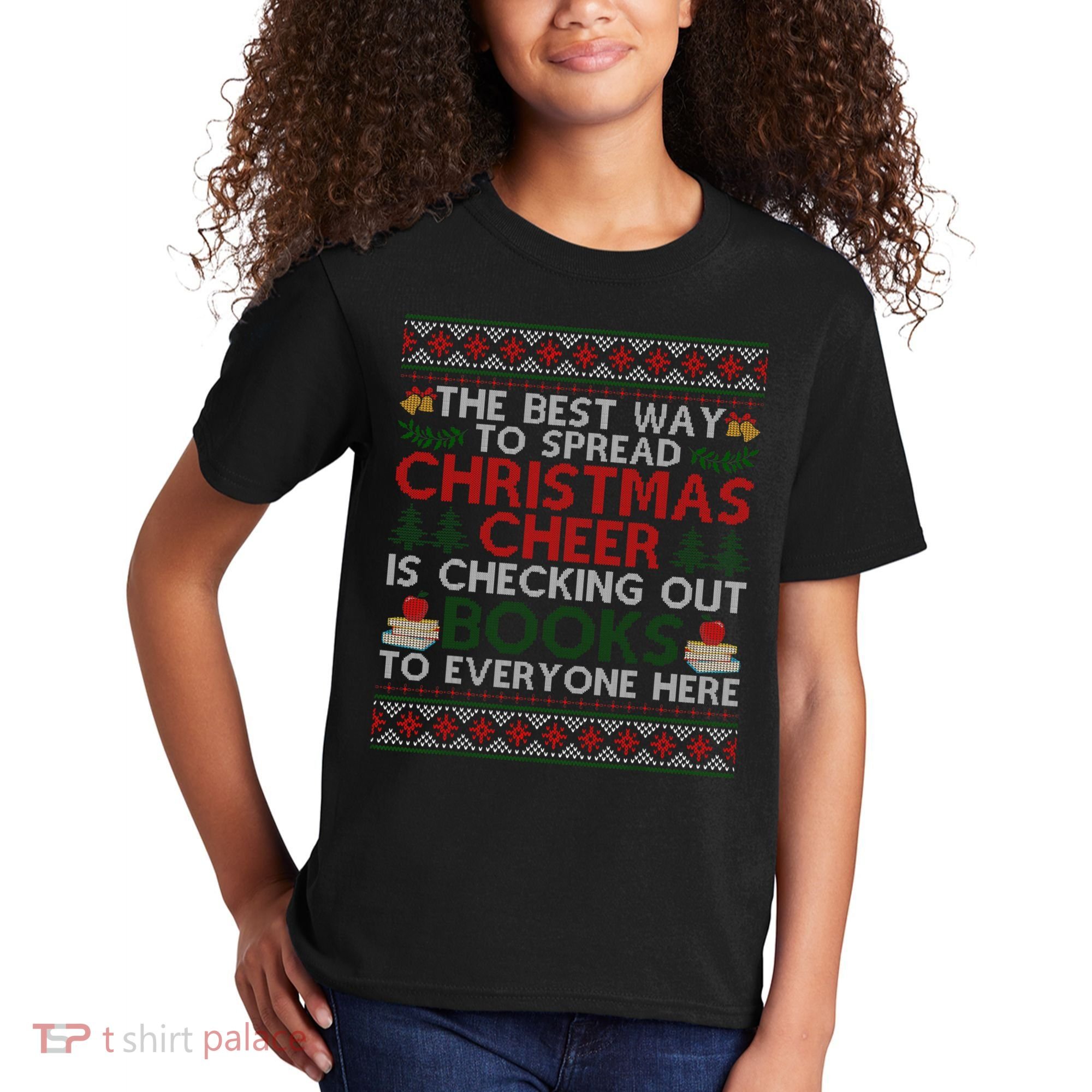 Funny Holiday Librarian Christmas Cheer Ugly Sweater Kids T-Shirt