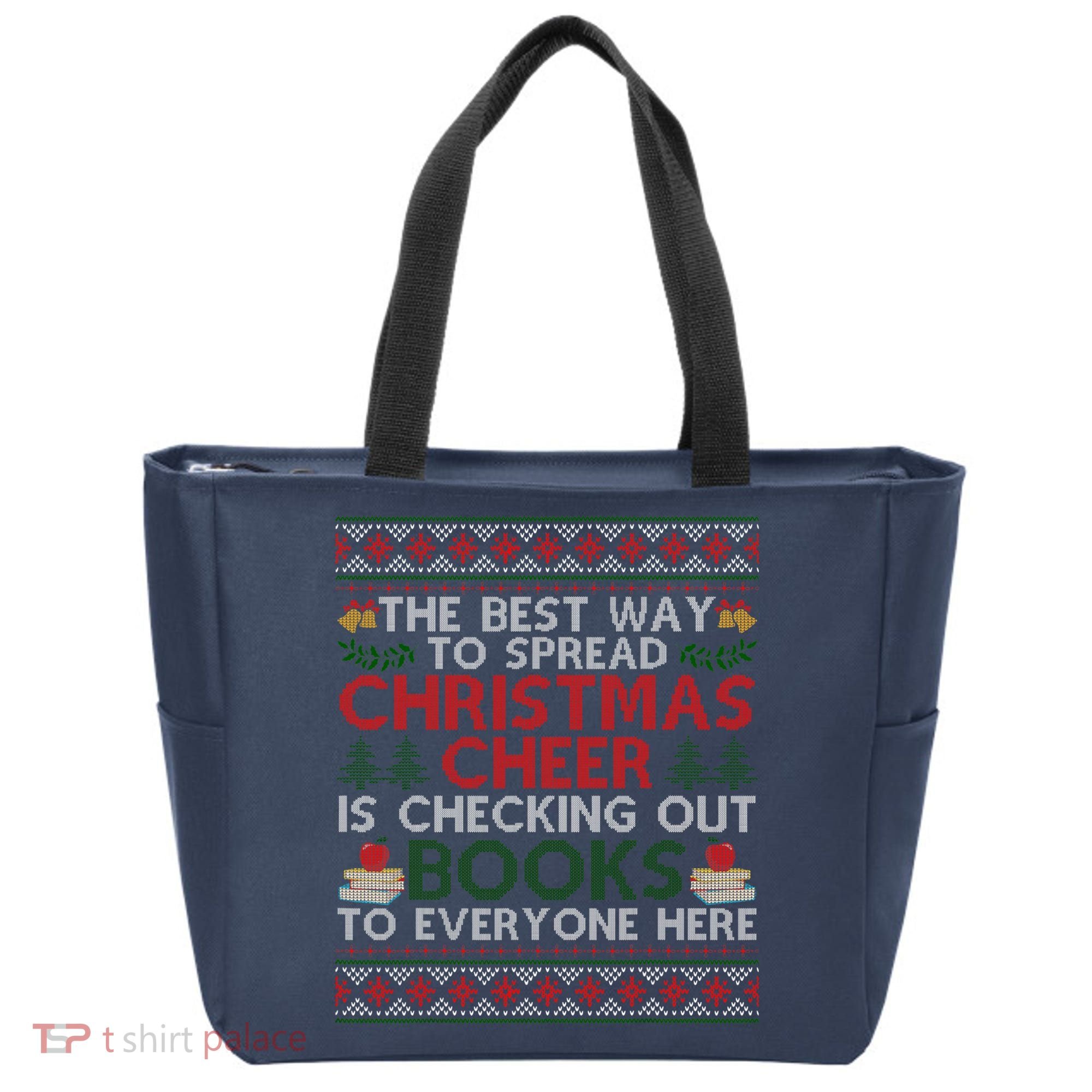 Funny Holiday Librarian Christmas Cheer Ugly Sweater Tote Bag
