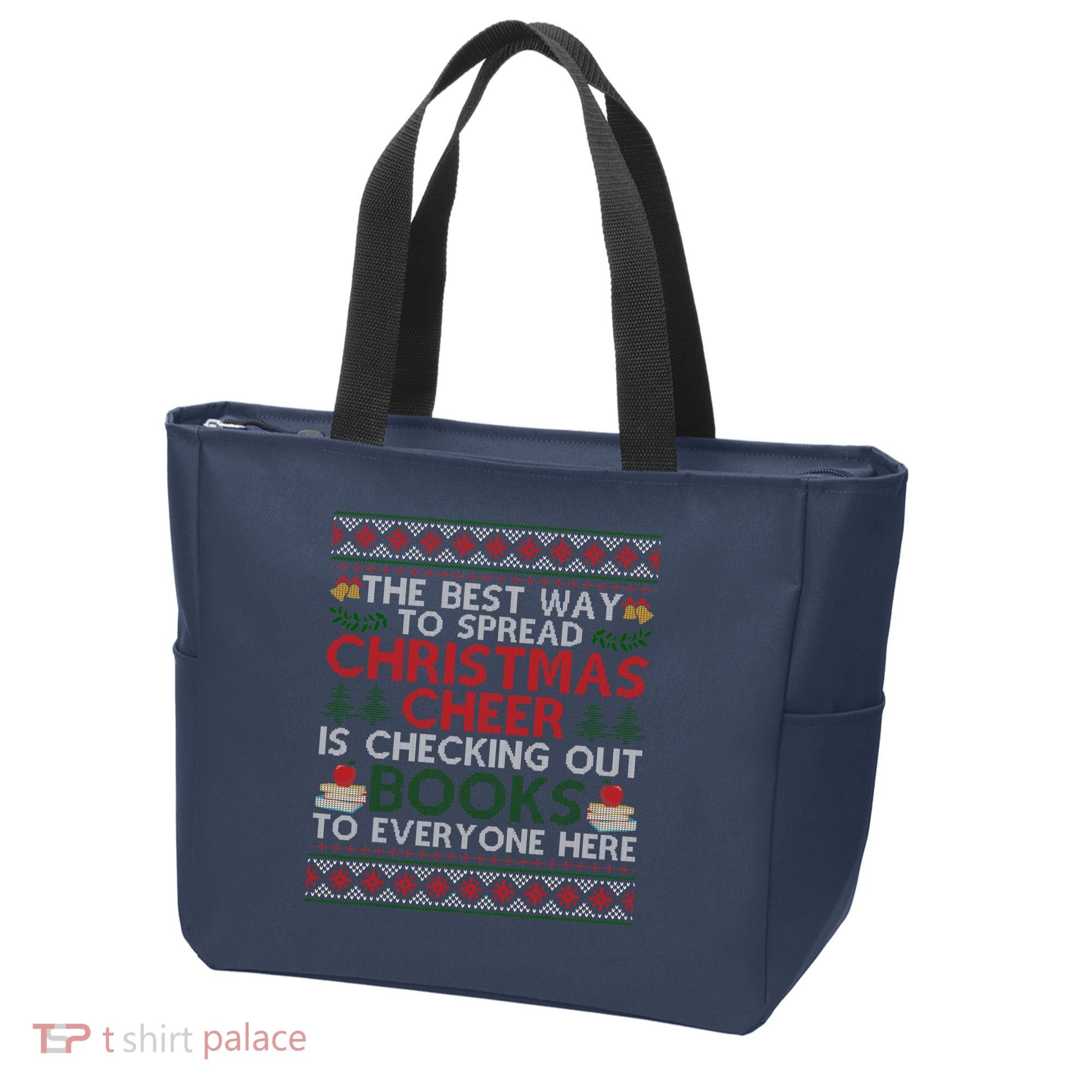 Funny Holiday Librarian Christmas Cheer Ugly Sweater Tote Bag