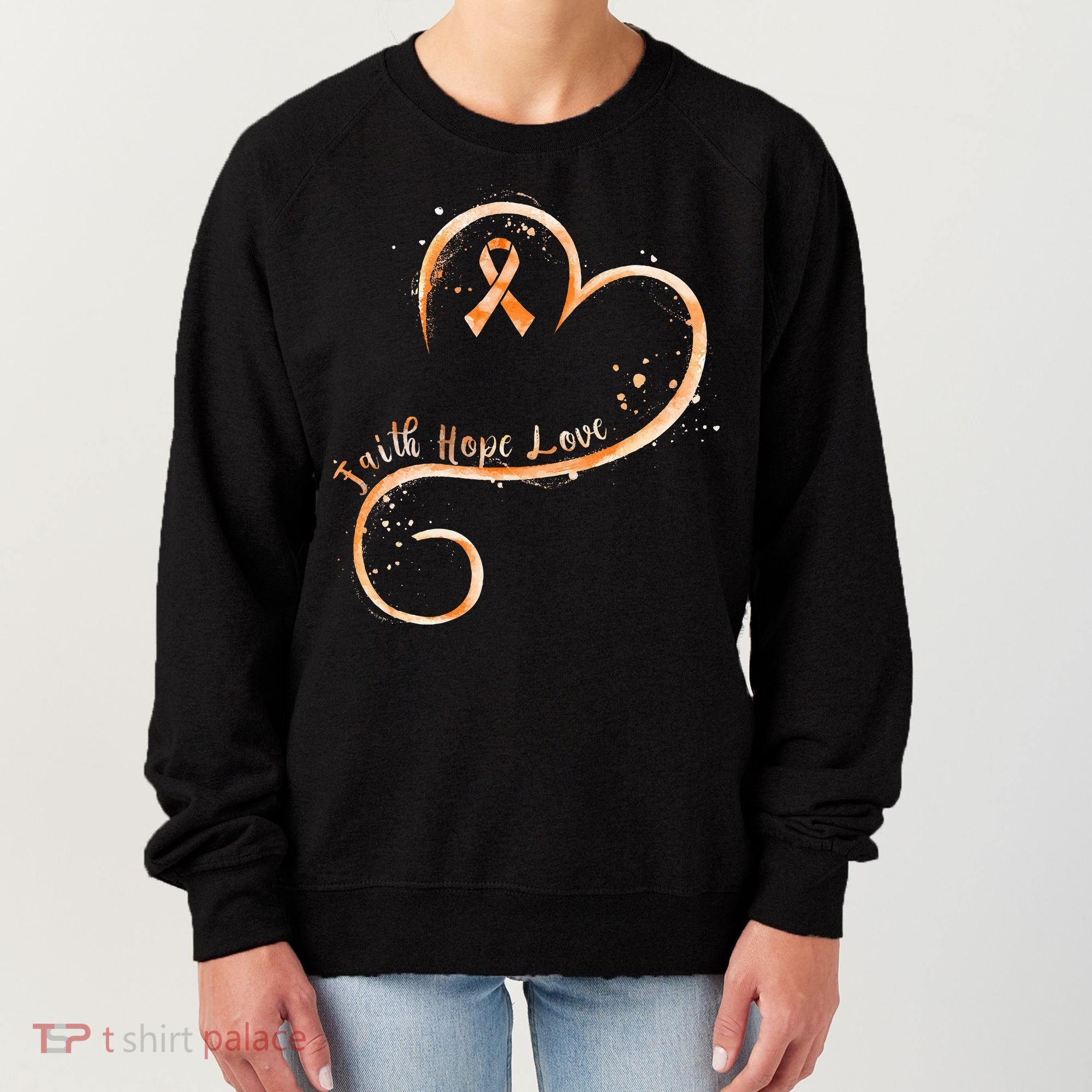 Faith Hope Love Orange Ribbon Leukemia Awareness Women's Sweatshirt