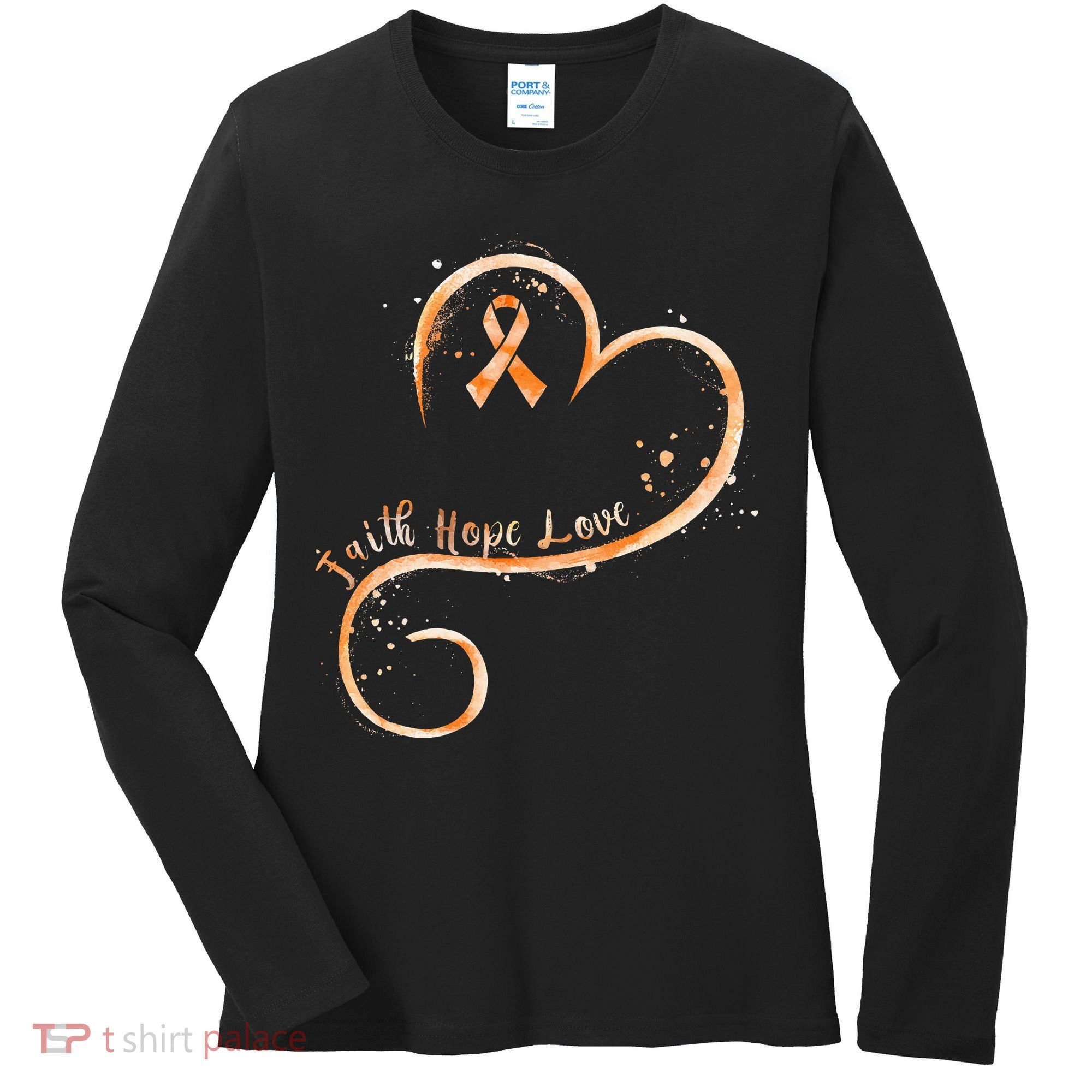 Faith Hope Love Orange Ribbon Leukemia Awareness Women's Long Sleeve Shirt