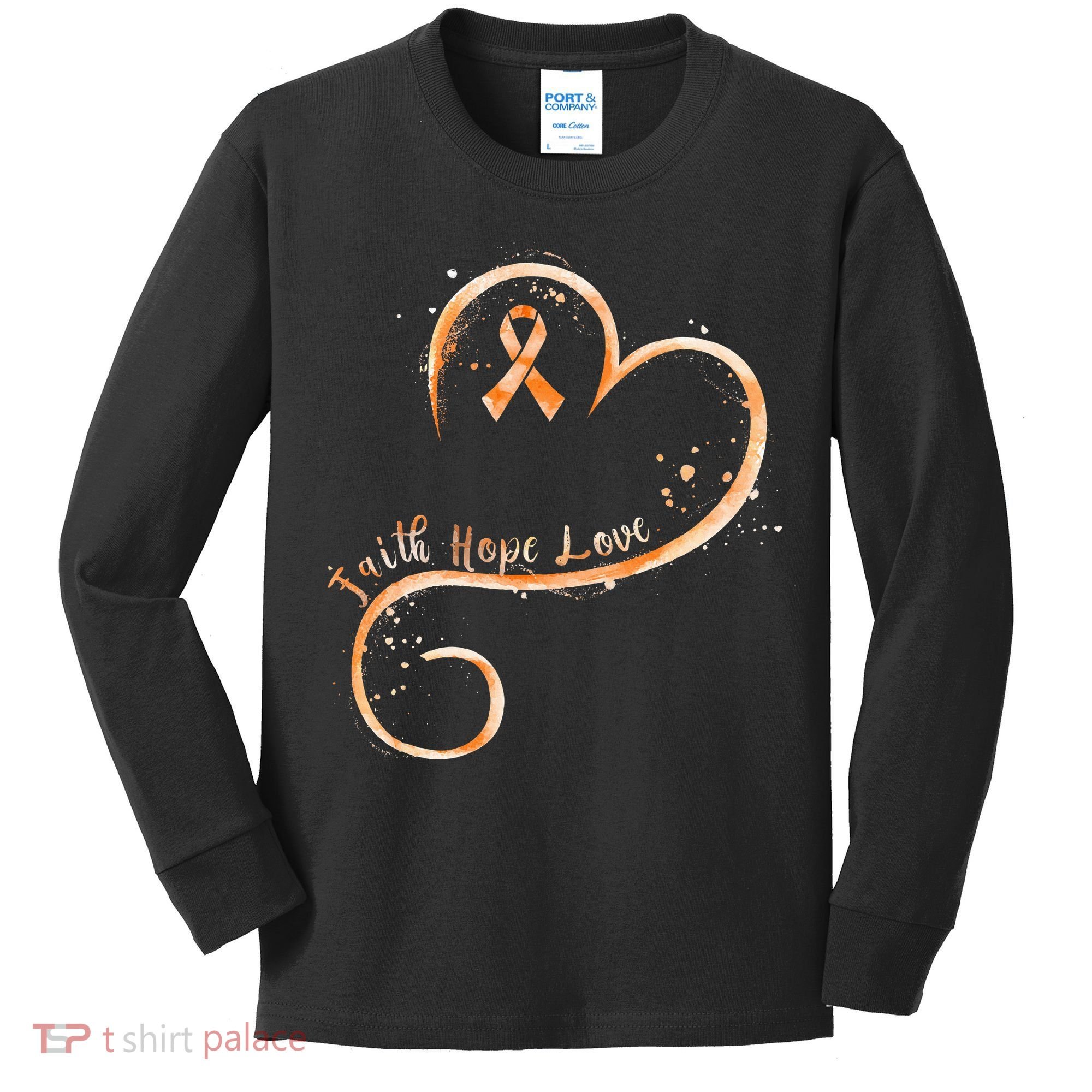 Faith Hope Love Orange Ribbon Leukemia Awareness Kids Long Sleeve Shirt
