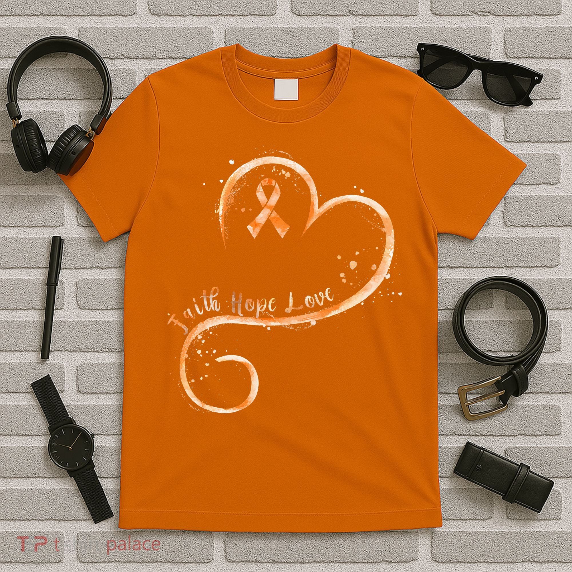 Faith Hope Love Orange Ribbon Leukemia Awareness T-Shirt