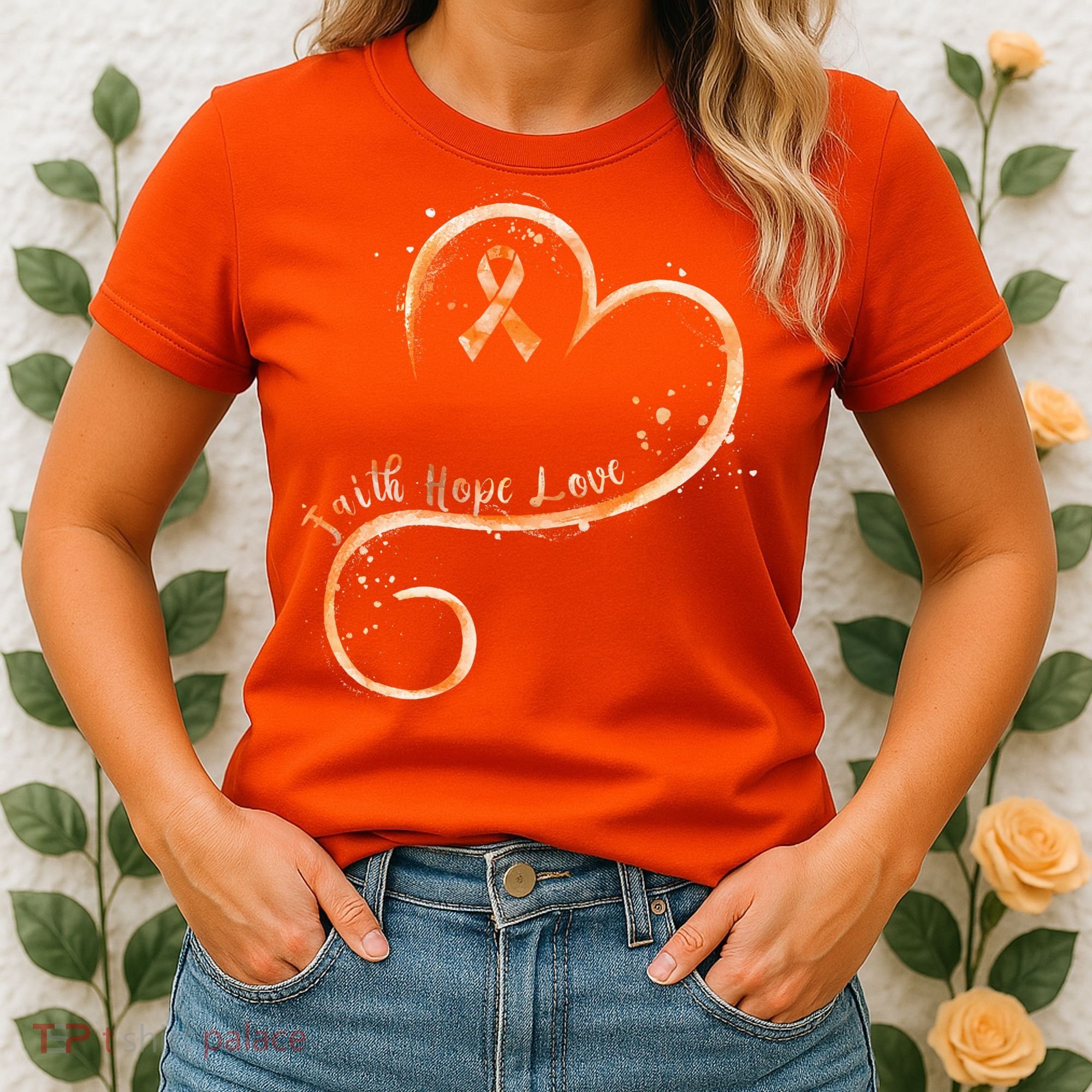 Faith Hope Love Orange Ribbon Leukemia Awareness Women's T-Shirt