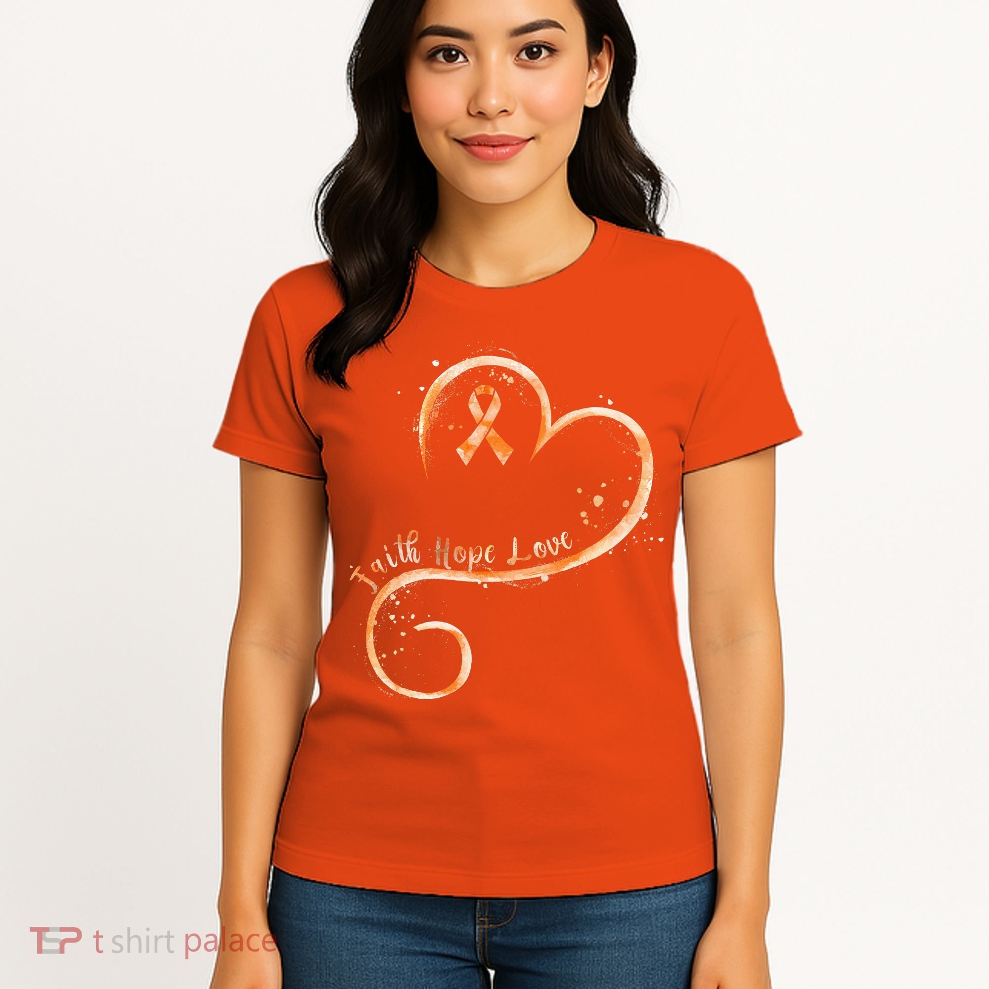 Faith Hope Love Orange Ribbon Leukemia Awareness Women's T-Shirt