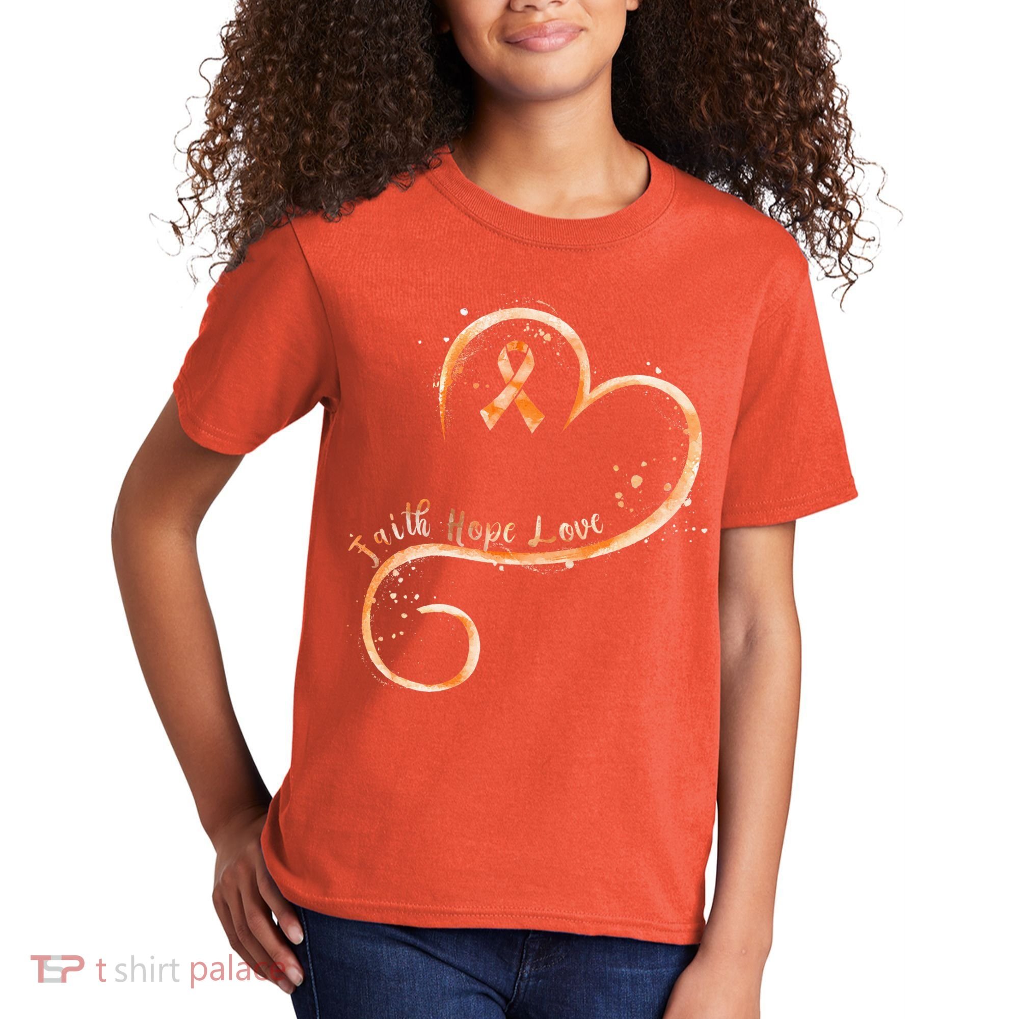 Faith Hope Love Orange Ribbon Leukemia Awareness Kids T-Shirt