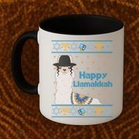 Funny Happy Llamakkah Ugly Hanukkah Sweater Coffee Mug thumb 2