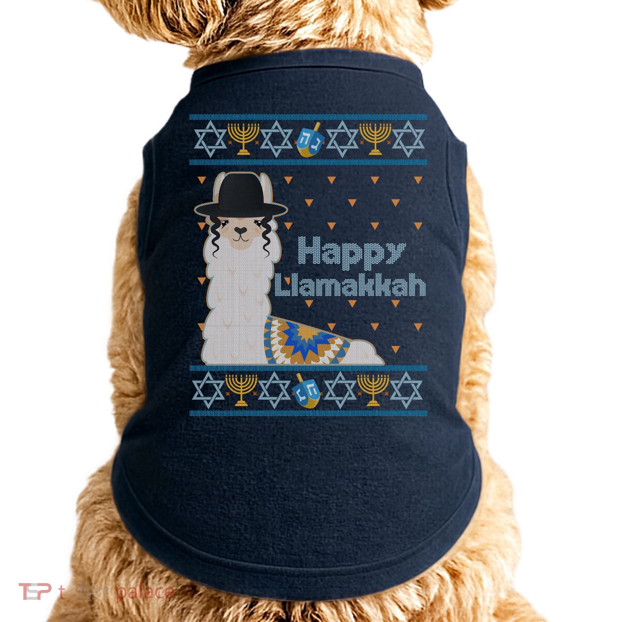 Funny Happy Llamakkah Ugly Hanukkah Sweater Doggie Tank
