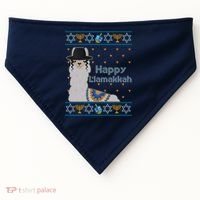 Funny Happy Llamakkah Ugly Hanukkah Sweater USA-Made Doggie Bandana thumb 0