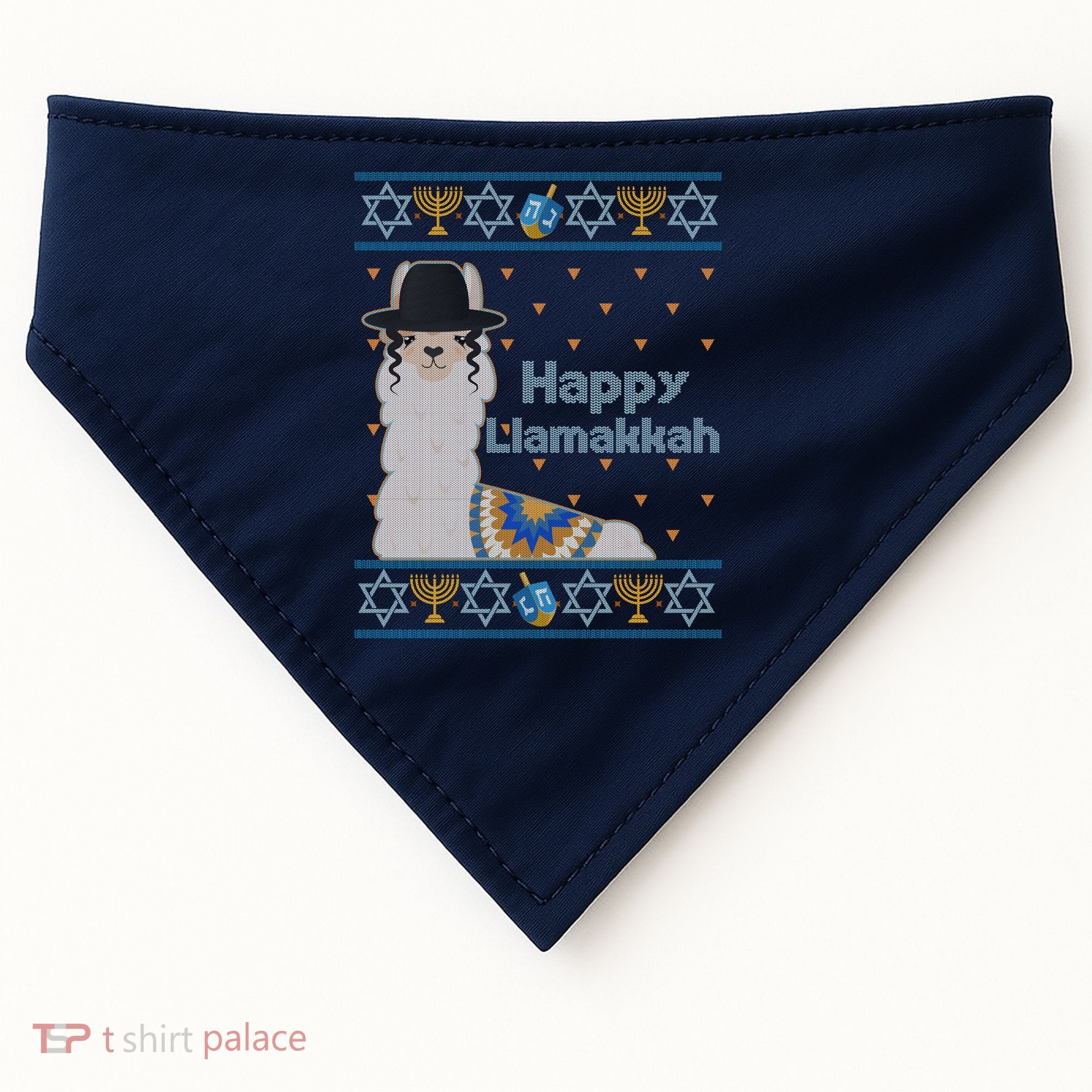 Funny Happy Llamakkah Ugly Hanukkah Sweater USA-Made Doggie Bandana