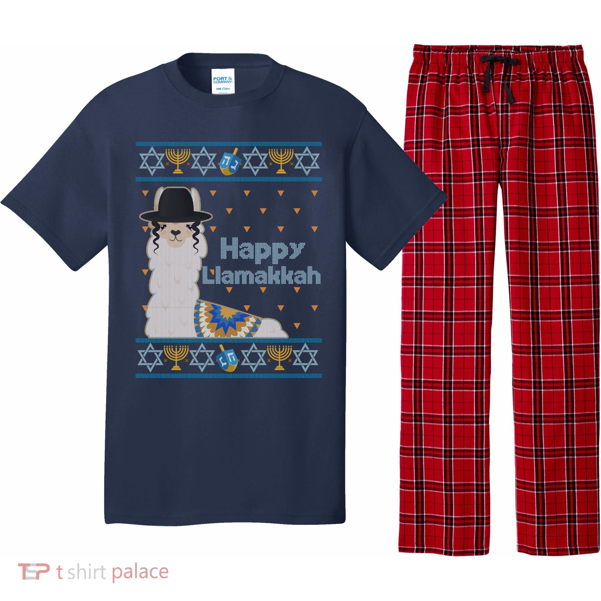 Funny Happy Llamakkah Ugly Hanukkah Sweater Pajama Set