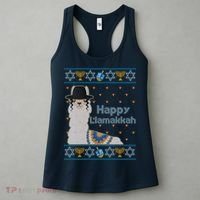 Funny Happy Llamakkah Ugly Hanukkah Sweater Women's Tank Top thumb 3