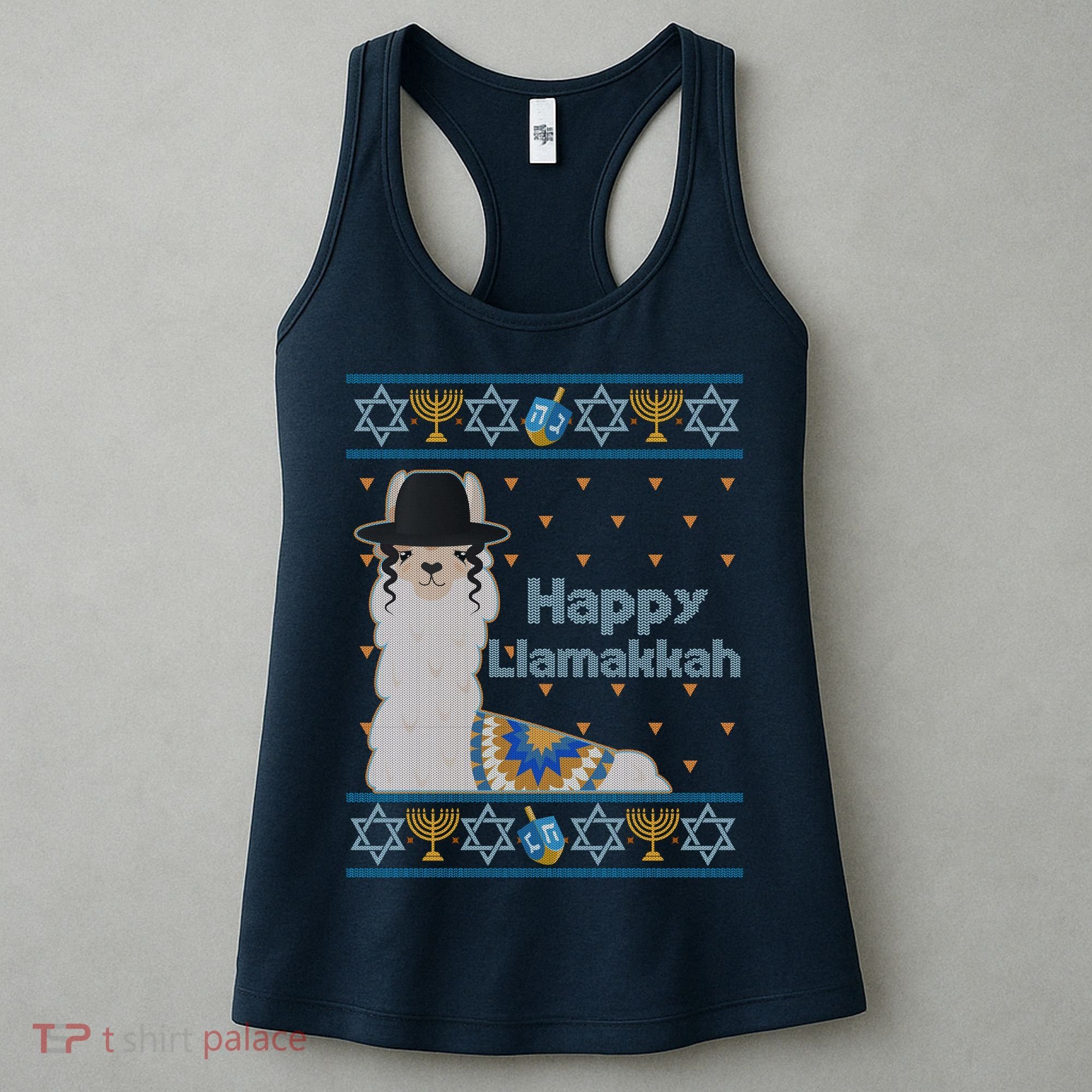 Funny Happy Llamakkah Ugly Hanukkah Sweater Women's Tank Top