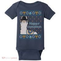 Funny Happy Llamakkah Ugly Hanukkah Sweater Baby Bodysuit thumb 0