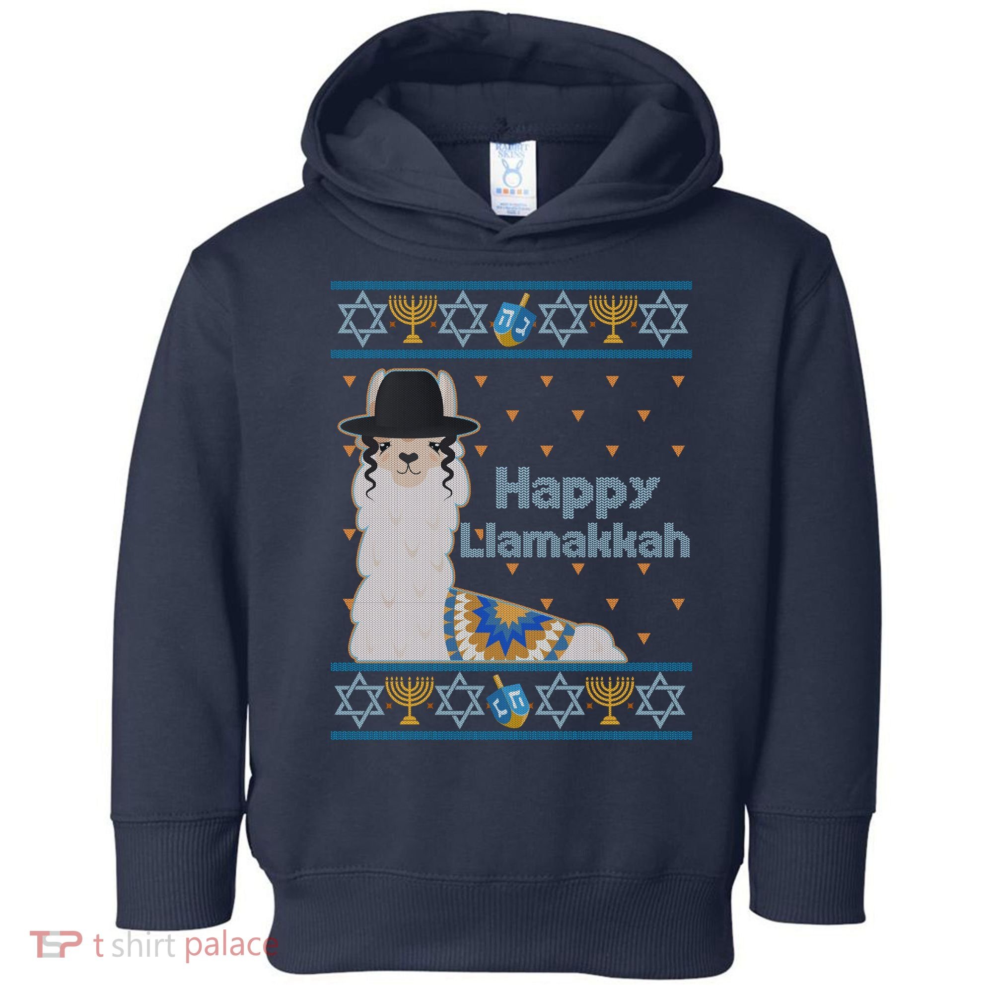 Funny Happy Llamakkah Ugly Hanukkah Sweater Toddler Hoodie