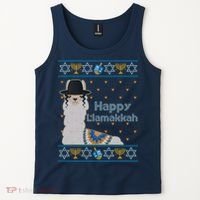 Funny Happy Llamakkah Ugly Hanukkah Sweater Tank Top thumb 2