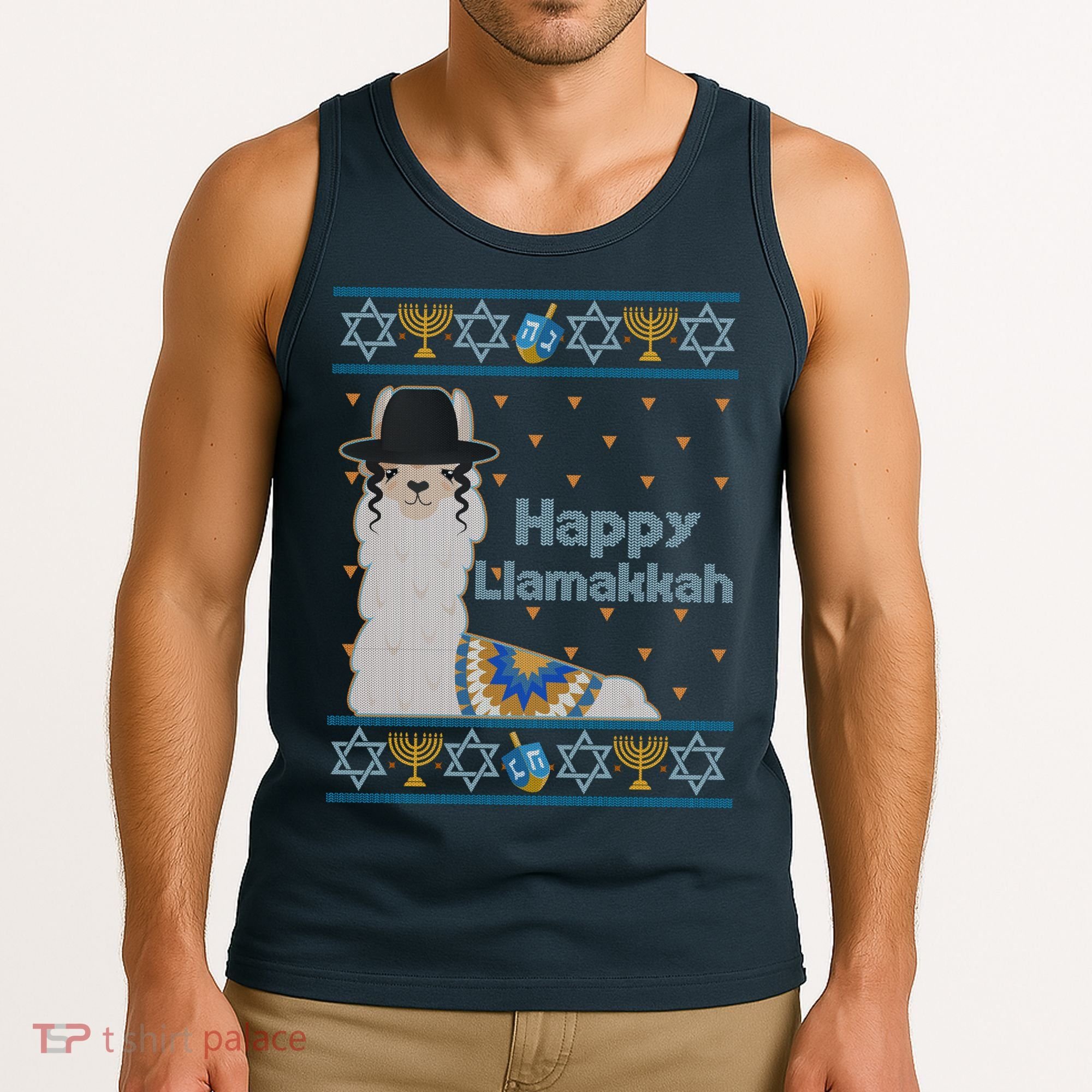 Funny Happy Llamakkah Ugly Hanukkah Sweater Tank Top