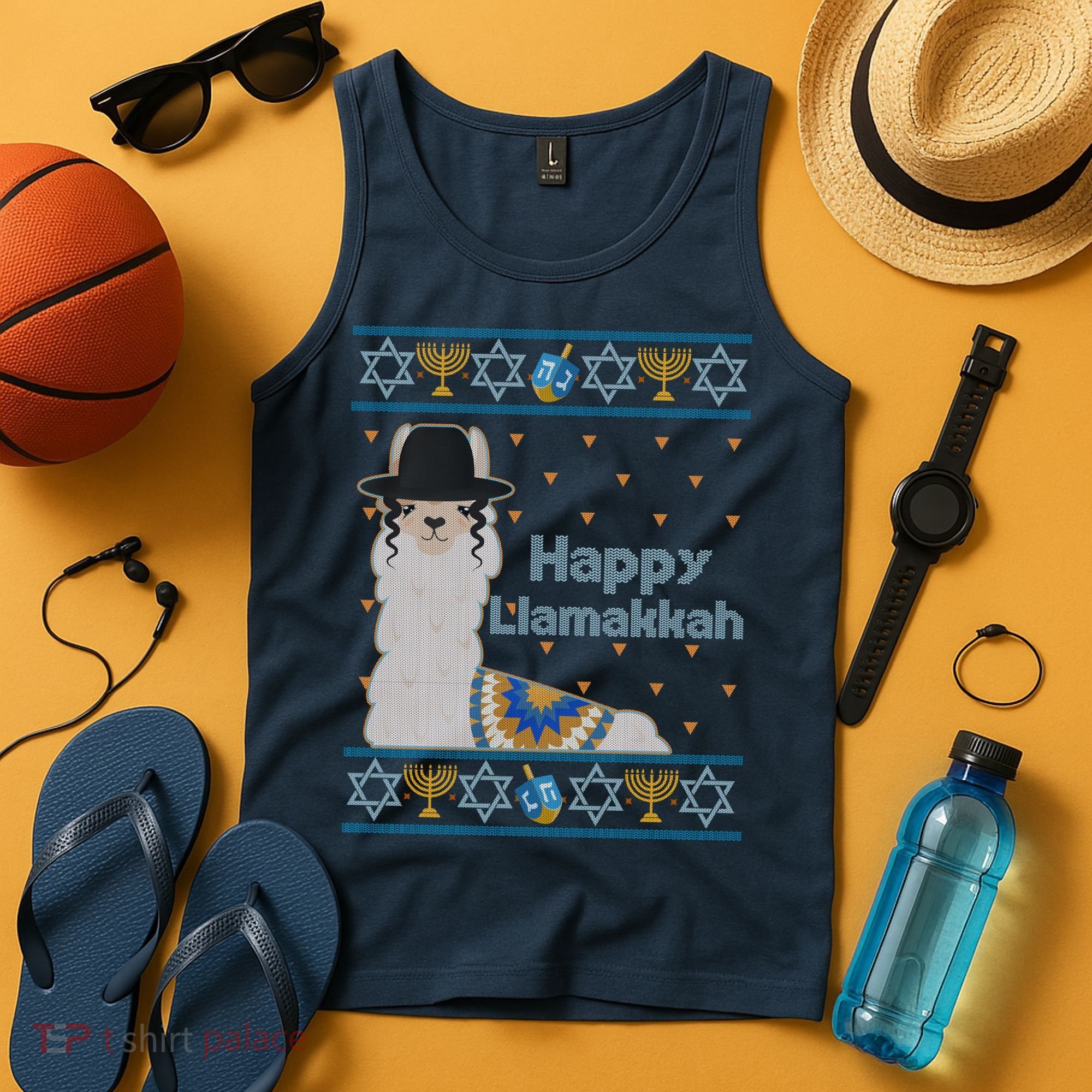 Funny Happy Llamakkah Ugly Hanukkah Sweater Tank Top