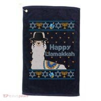 Funny Happy Llamakkah Ugly Hanukkah Sweater Golf Towel thumb 0