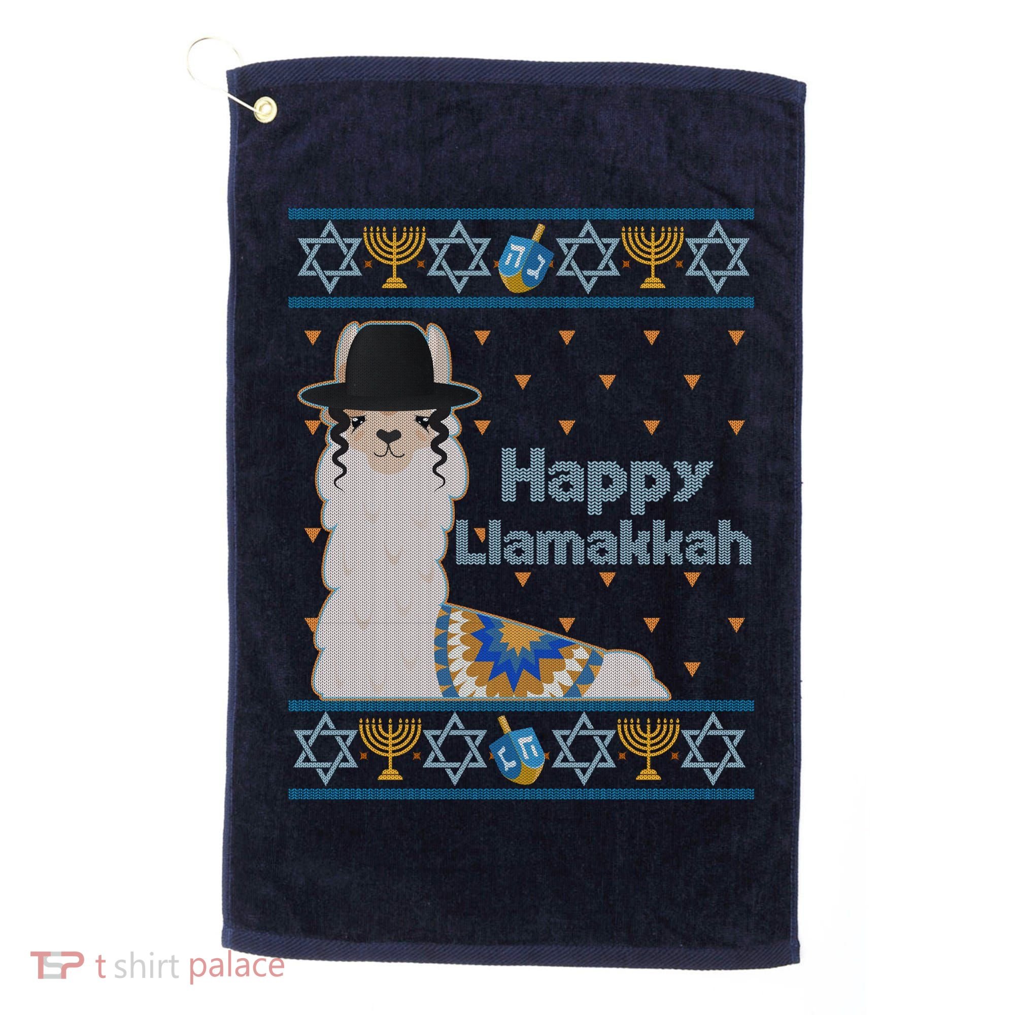 Funny Happy Llamakkah Ugly Hanukkah Sweater Golf Towel