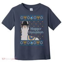 Funny Happy Llamakkah Ugly Hanukkah Sweater Toddler T-Shirt thumb 0