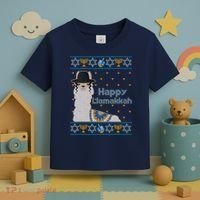 Funny Happy Llamakkah Ugly Hanukkah Sweater Toddler T-Shirt thumb 3