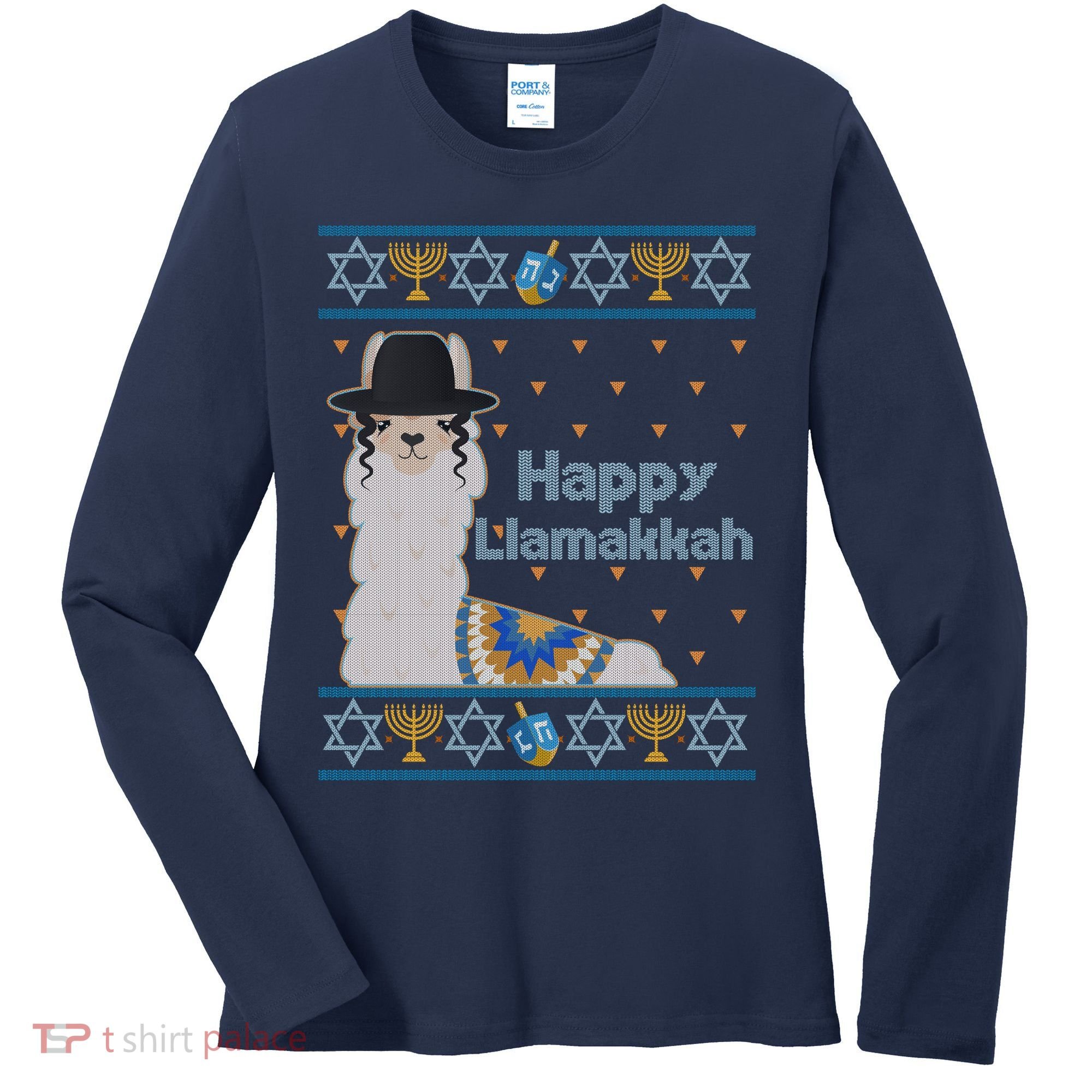 Funny Happy Llamakkah Ugly Hanukkah Sweater Women's Long Sleeve Shirt