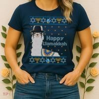 Funny Happy Llamakkah Ugly Hanukkah Sweater Women's T-Shirt thumb 2