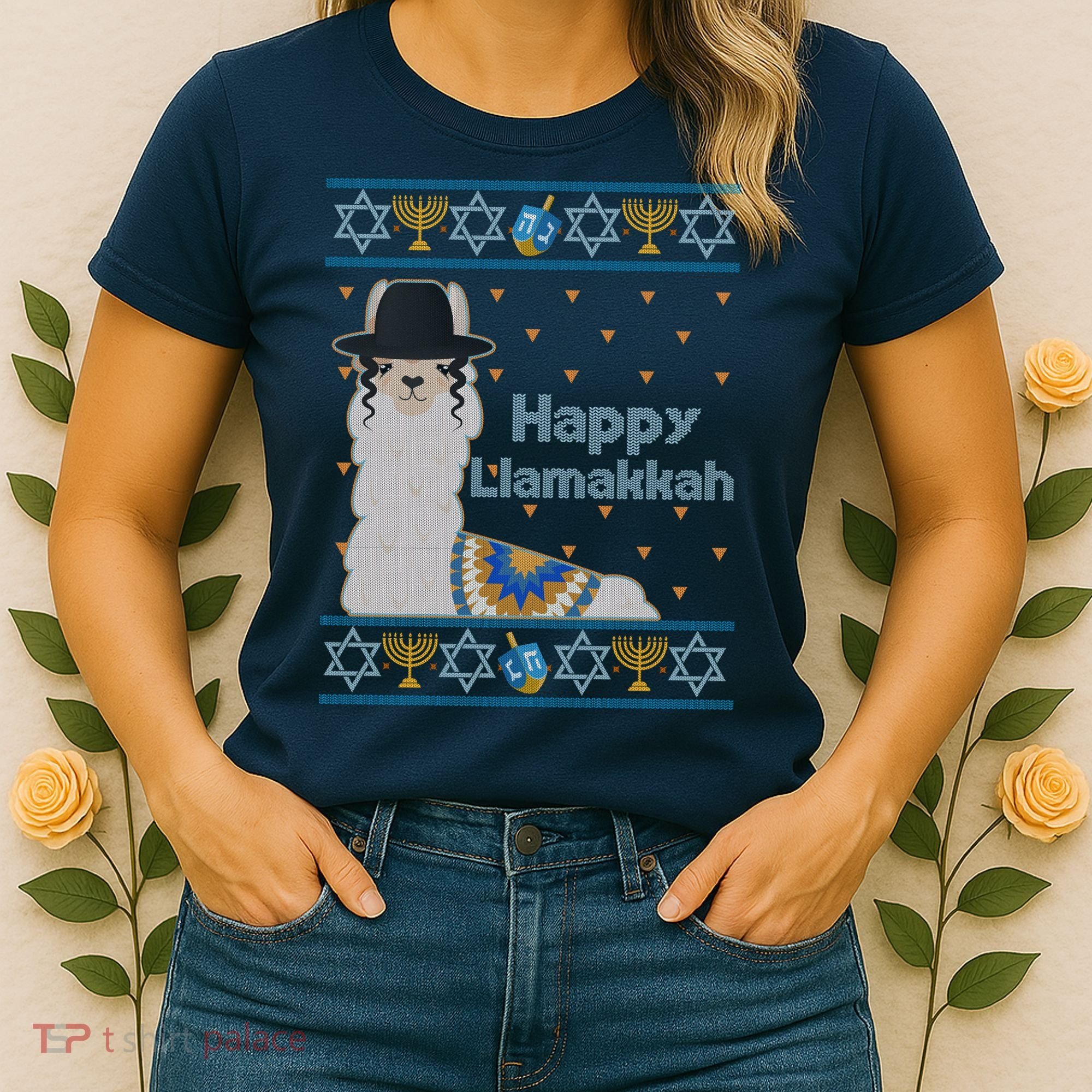 Funny Happy Llamakkah Ugly Hanukkah Sweater Women's T-Shirt