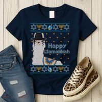Funny Happy Llamakkah Ugly Hanukkah Sweater Women's T-Shirt thumb 3