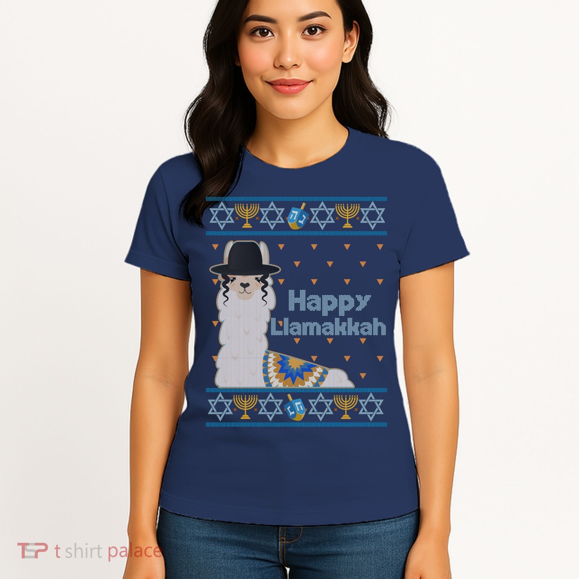 Funny Happy Llamakkah Ugly Hanukkah Sweater Women's T-Shirt