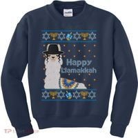 Funny Happy Llamakkah Ugly Hanukkah Sweater Kids Sweatshirt thumb 0