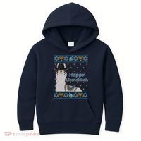 Funny Happy Llamakkah Ugly Hanukkah Sweater Kids Hoodie thumb 0