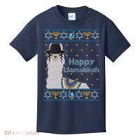 Funny Happy Llamakkah Ugly Hanukkah Sweater Kids T-Shirt thumb 0
