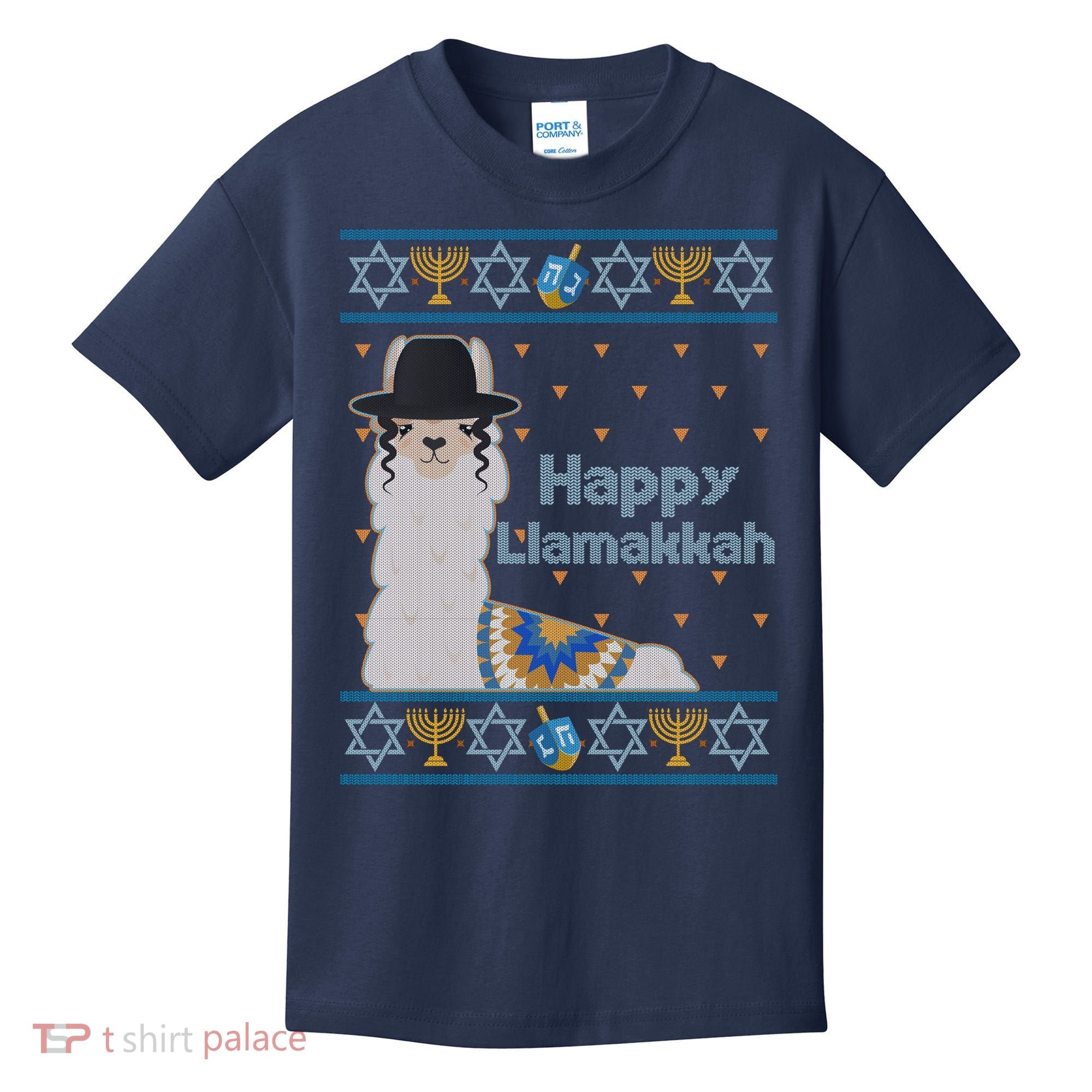 Funny Happy Llamakkah Ugly Hanukkah Sweater Kids T-Shirt
