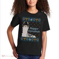 Funny Happy Llamakkah Ugly Hanukkah Sweater Kids T-Shirt thumb 2