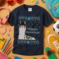 Funny Happy Llamakkah Ugly Hanukkah Sweater Kids T-Shirt thumb 3