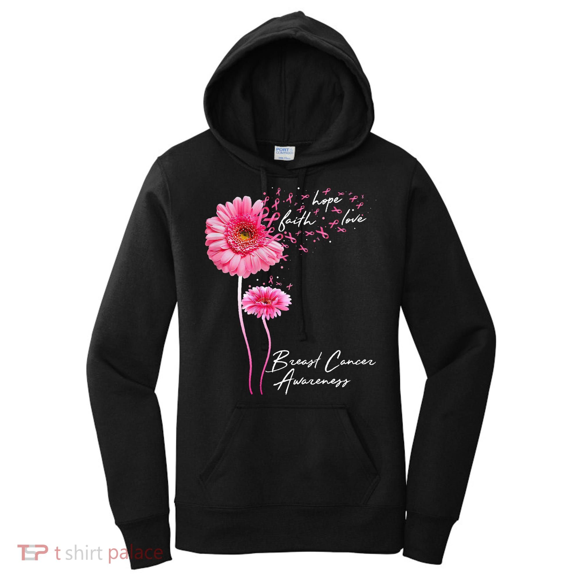 Faith Hope Love Pink Daisy Flower Breast Cancer Awareness Women's Hoodie