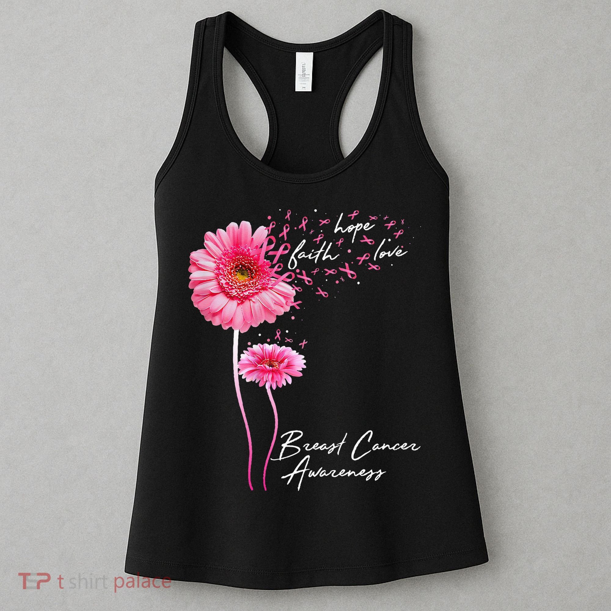Faith Hope Love Pink Daisy Flower Breast Cancer Awareness Women's Tank Top
