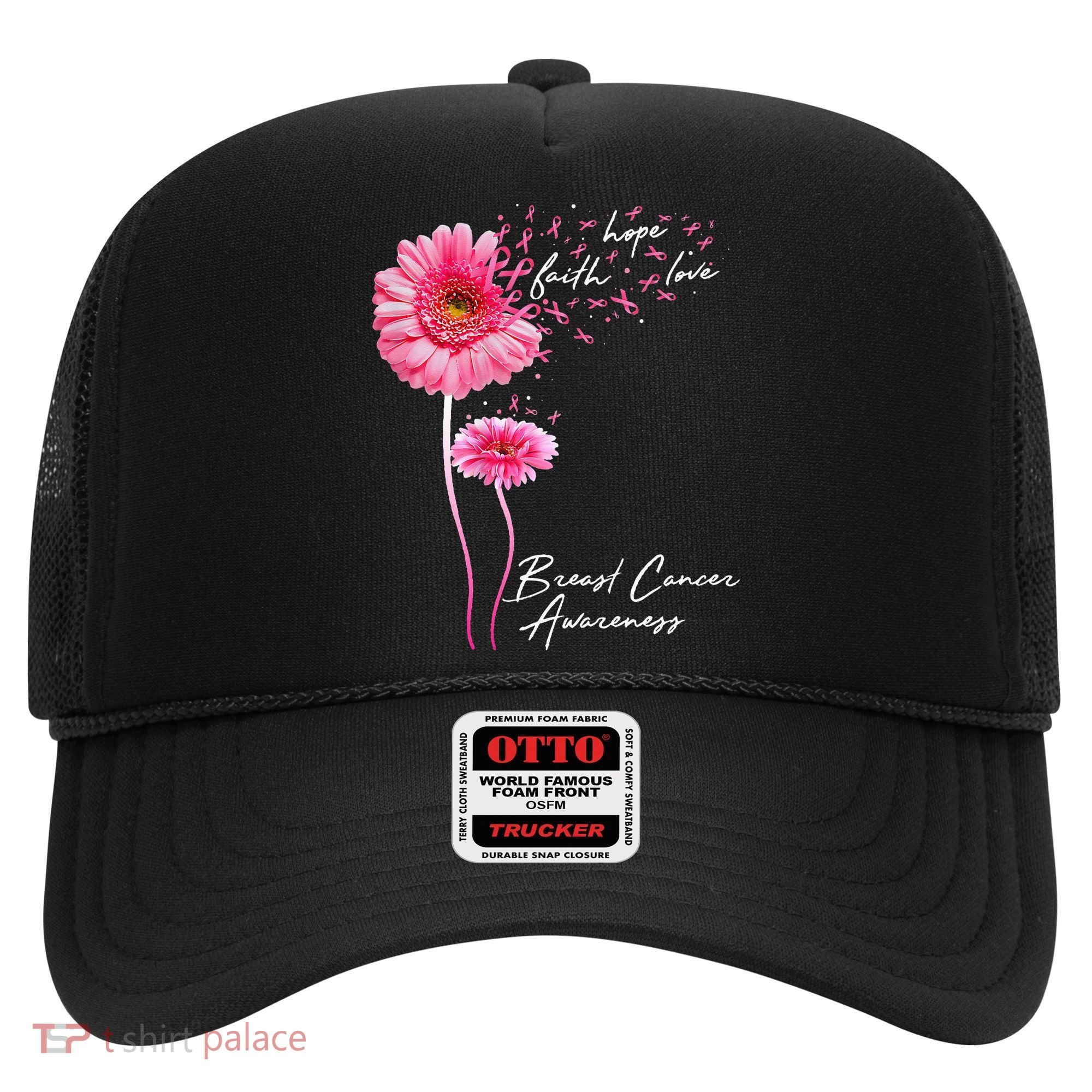 Faith Hope Love Pink Daisy Flower Breast Cancer Awareness Hat