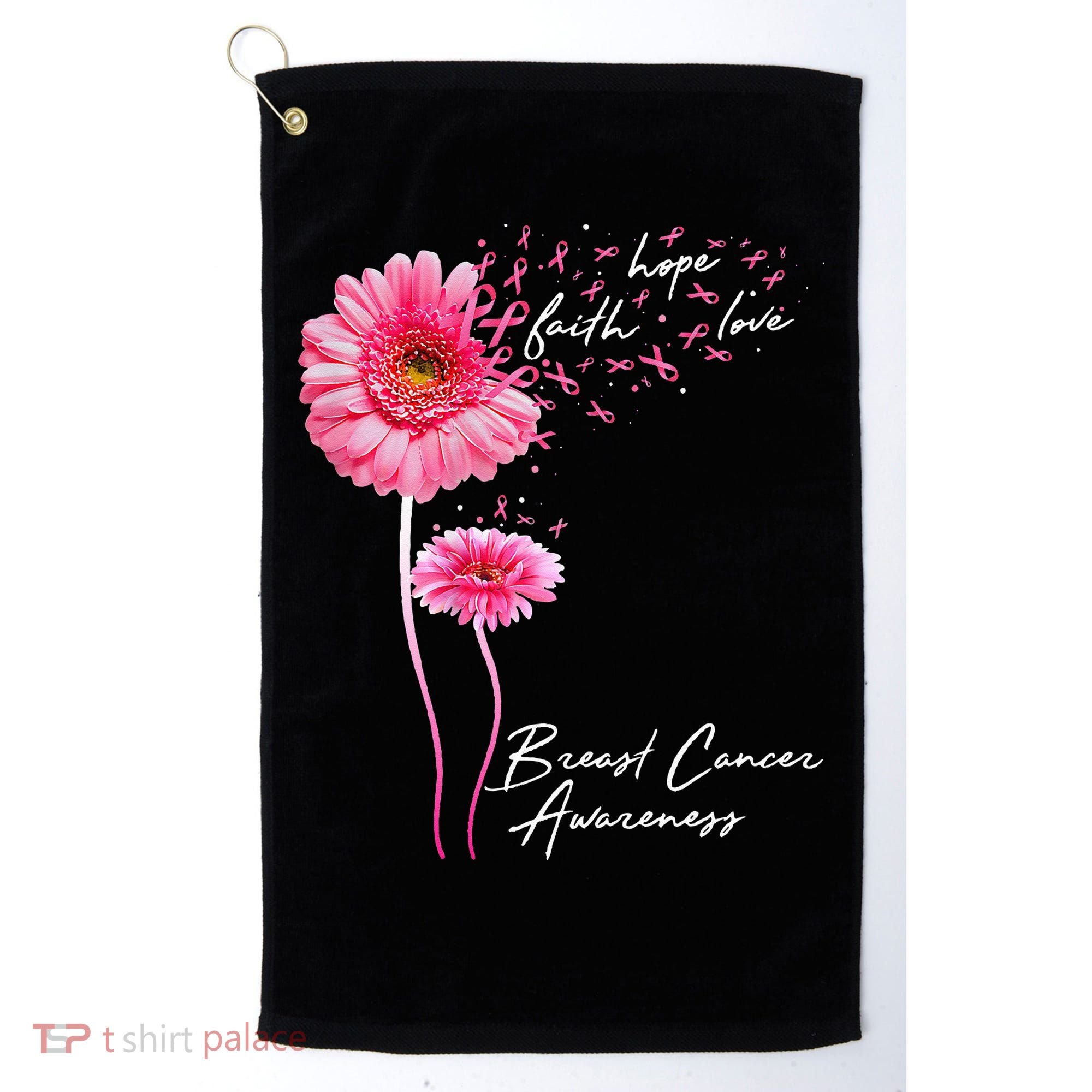 Faith Hope Love Pink Daisy Flower Breast Cancer Awareness Golf Towel