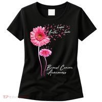 Faith Hope Love Pink Daisy Flower Breast Cancer Awareness Women's T-Shirt thumb 0