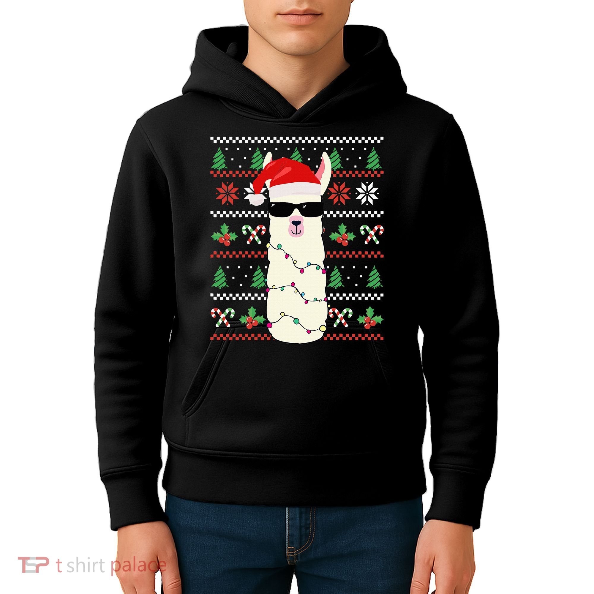 Festive Holiday Lama Sweater Festive Kids Hoodie